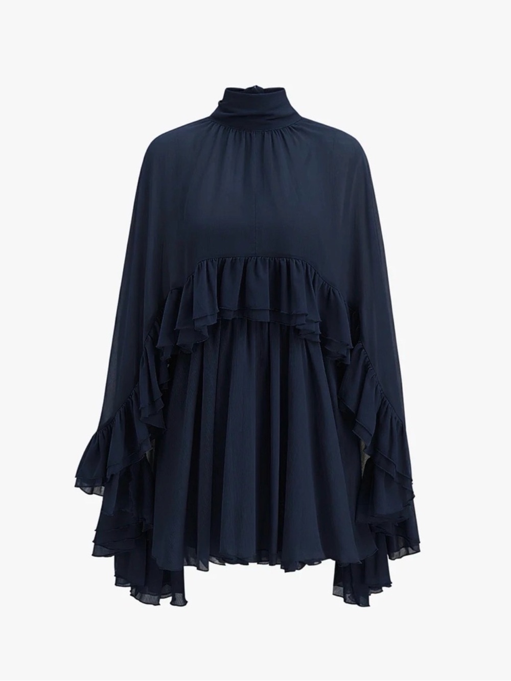 Commense Semi-Sheer Chiffon Ruffle Dress With Outer Cape - Picture 2 of 16